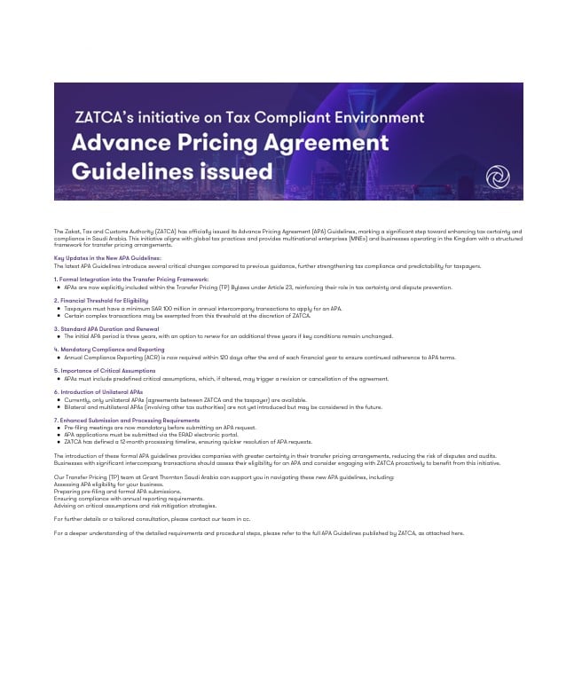 ZATCA Issues Advance Pricing Agreement Guidelines